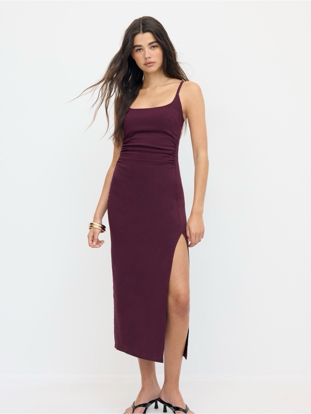 ZARA BURGUNDY INTERLOCK STRAP DRESS SMALL